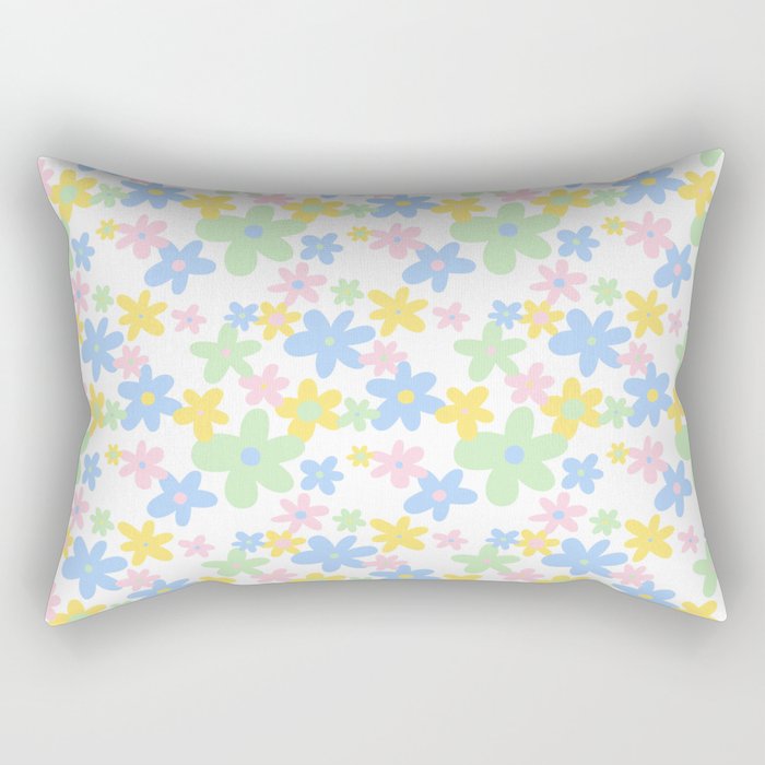 Colorful pastel flower art pattern Rectangular Pillow Gallery Image 1