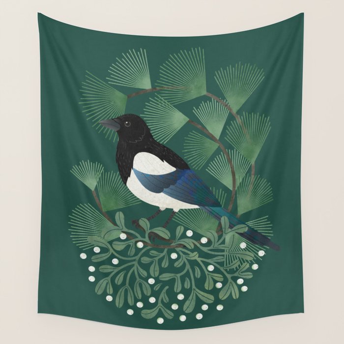 Magpie & Mistletoe Wall Tapestry Gallery Image 1