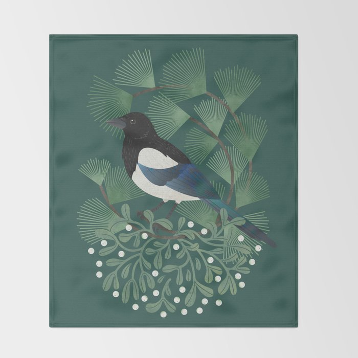 Magpie & Mistletoe Throw Blanket Gallery Image 2