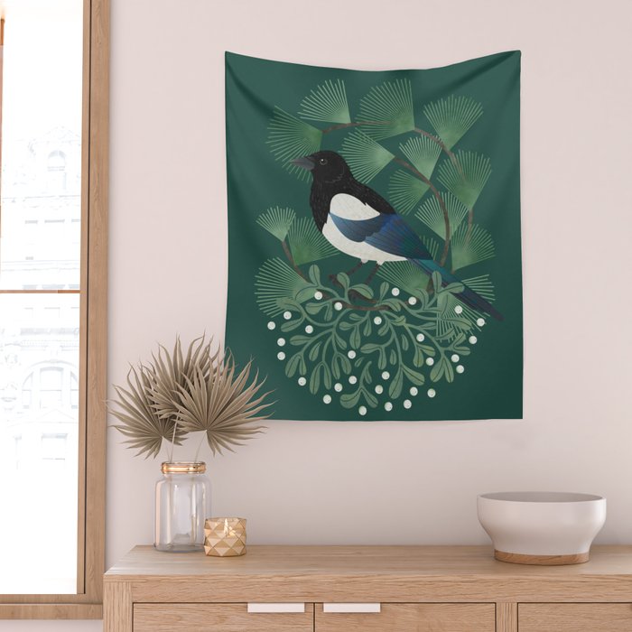 Magpie & Mistletoe Wall Tapestry Gallery Image 2