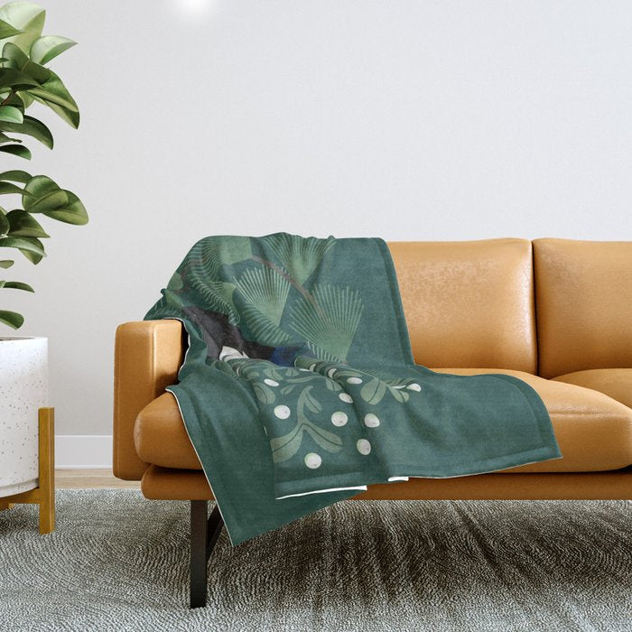 Magpie & Mistletoe Throw Blanket Gallery Image 1