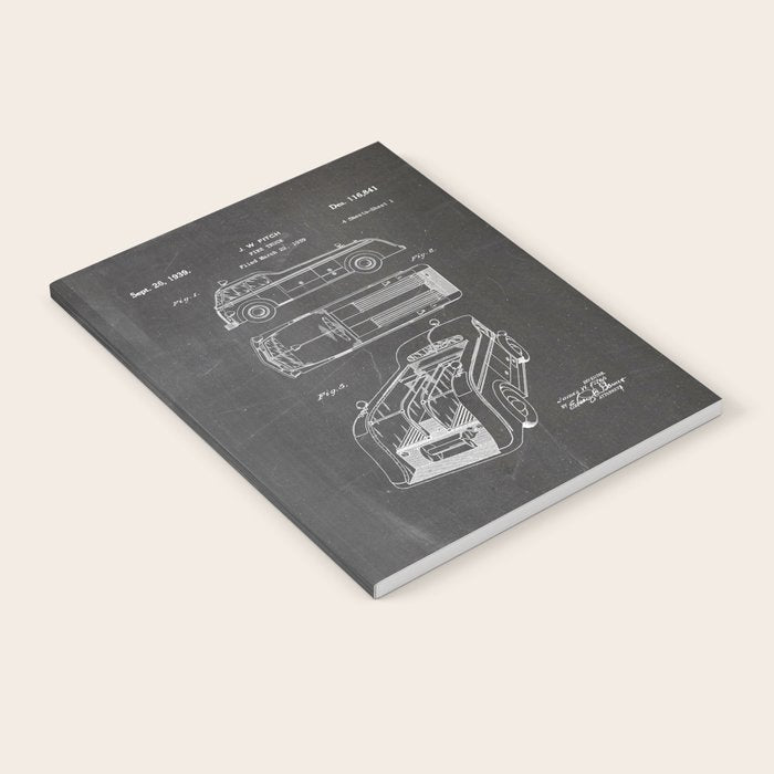 Fire Truck Patent - Fireman Art - Black Chalkboard Notebook Gallery Image 2