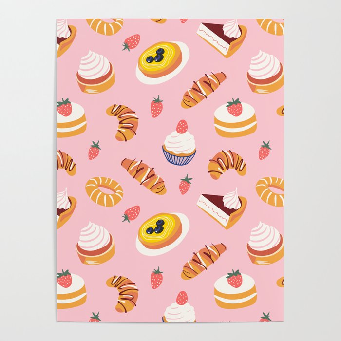 Vintage sweet pastry dessert food pattern Poster Gallery Image 1