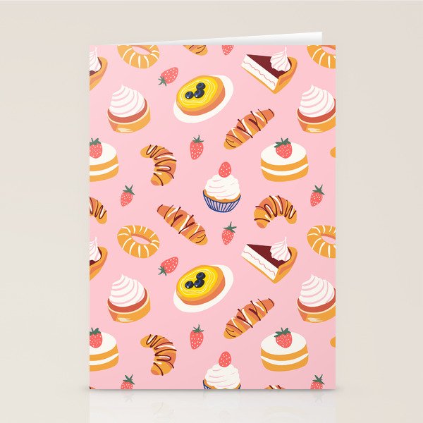 Vintage sweet pastry dessert food pattern Stationery Card Gallery Image 1