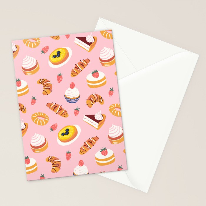 Vintage sweet pastry dessert food pattern Stationery Card Gallery Image 2