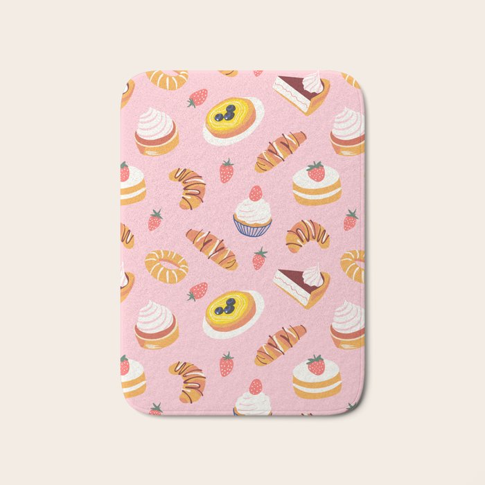 Vintage sweet pastry dessert food pattern Bath Mat Gallery Image 1