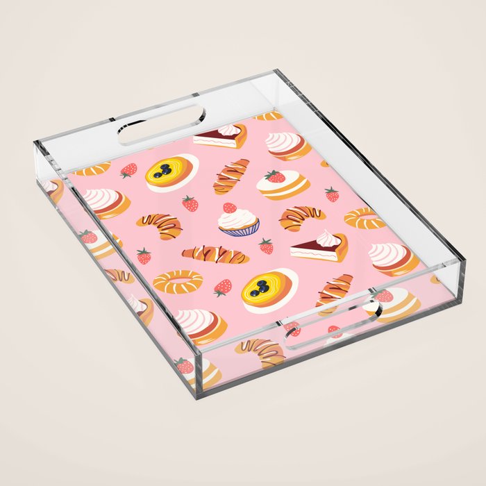 Vintage sweet pastry dessert food pattern Acrylic Tray Gallery Image 1