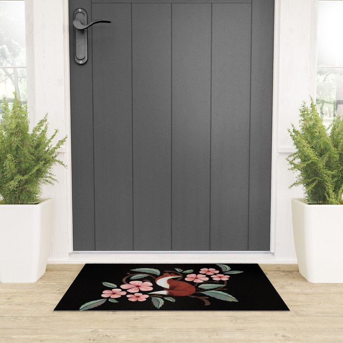 Fox in Cherry Blossoms Welcome Mat Gallery Image 3