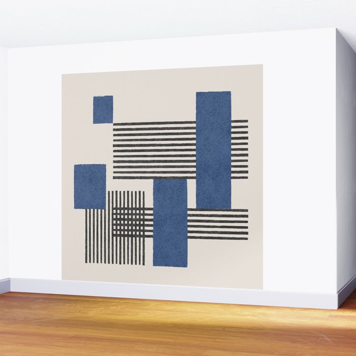 Stripes and Square Blue Composition - Abstract Wall Mural Gallery Image 2
