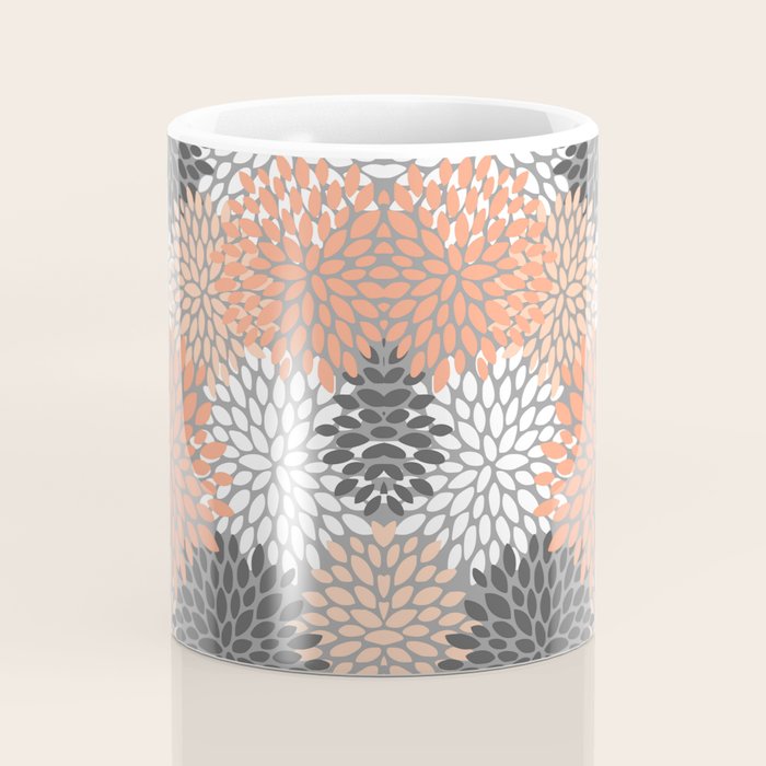 Floral Pattern, Coral, Gray, White Coffee Mug Gallery Image 4