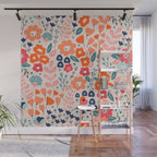 Ditsy Florals, Pink, Orange, Teal, Navy Wall Mural Gallery Image 1