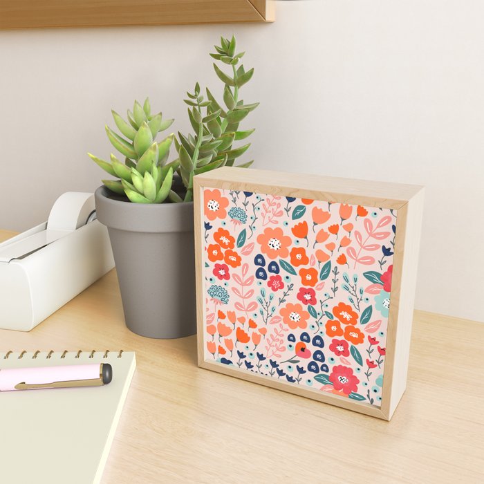 Ditsy Florals, Pink, Orange, Teal, Navy Mini Art Print Gallery Image 2