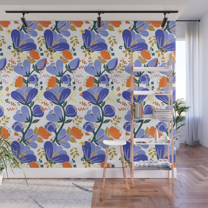 folk spring flowers no2 Wall Mural Gallery Image 1