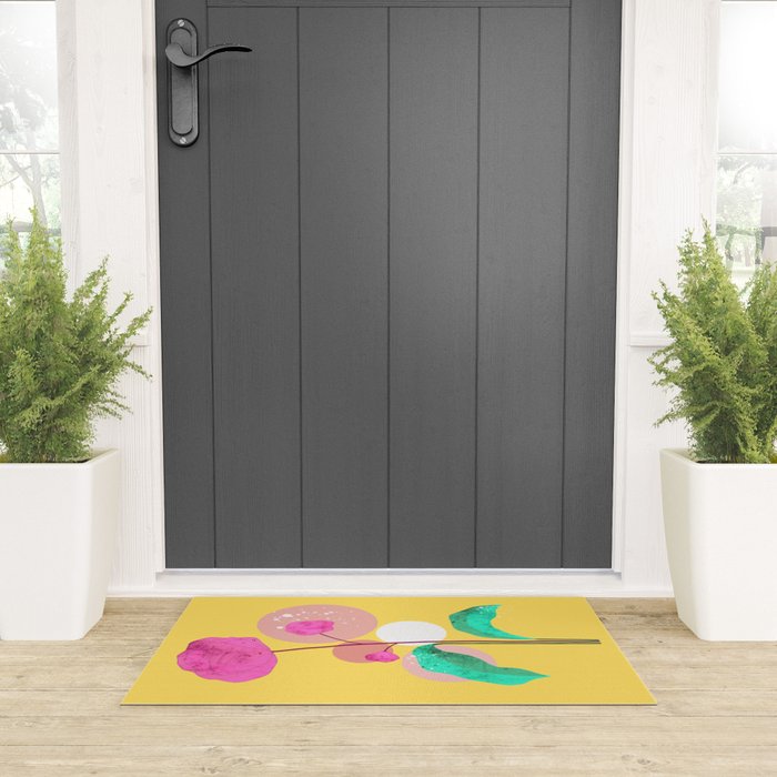 The Rare Bloom, Abstract Nature Floral Graphic, Eclectic Bohemian Modern, Pop of Color Illustration Welcome Mat Gallery Image 3