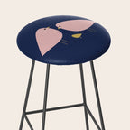 Bird Family in Pink, Navy Blue, and Mustard -  Minimalist Scandinavian Mid-Century Modern Design Stool Gallery Image 2