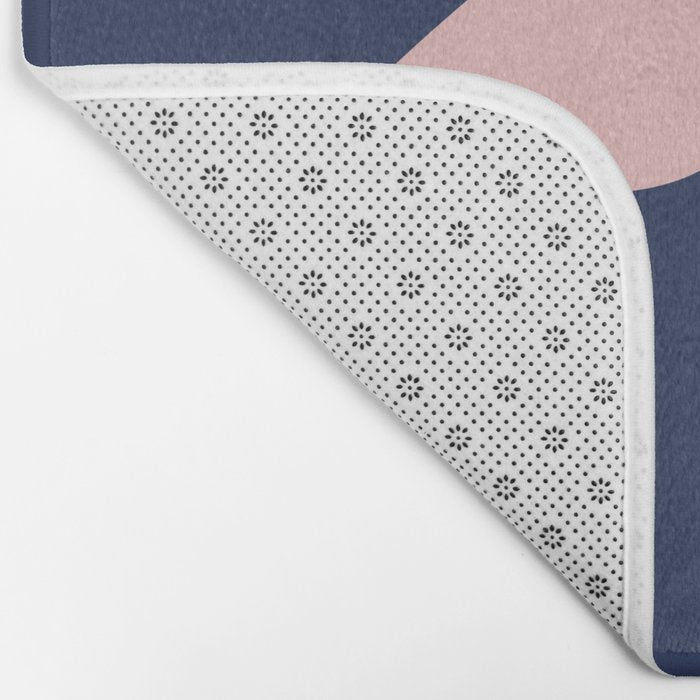 Bird Family in Pink, Navy Blue, and Mustard -  Minimalist Scandinavian Mid-Century Modern Design Bath Mat Gallery Image 2