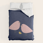Bird Family in Pink, Navy Blue, and Mustard -  Minimalist Scandinavian Mid-Century Modern Design Comforter Gallery Image 6