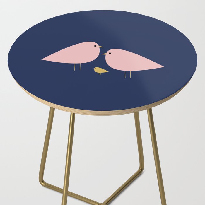 Bird Family in Pink, Navy Blue, and Mustard -  Minimalist Scandinavian Mid-Century Modern Design Side Table Gallery Image 2