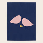 Bird Family in Pink, Navy Blue, and Mustard -  Minimalist Scandinavian Mid-Century Modern Design Poster Gallery Image 4