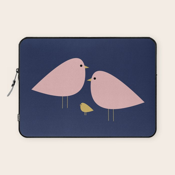 Bird Family in Pink, Navy Blue, and Mustard -  Minimalist Scandinavian Mid-Century Modern Design Laptop Sleeve Gallery Image 1