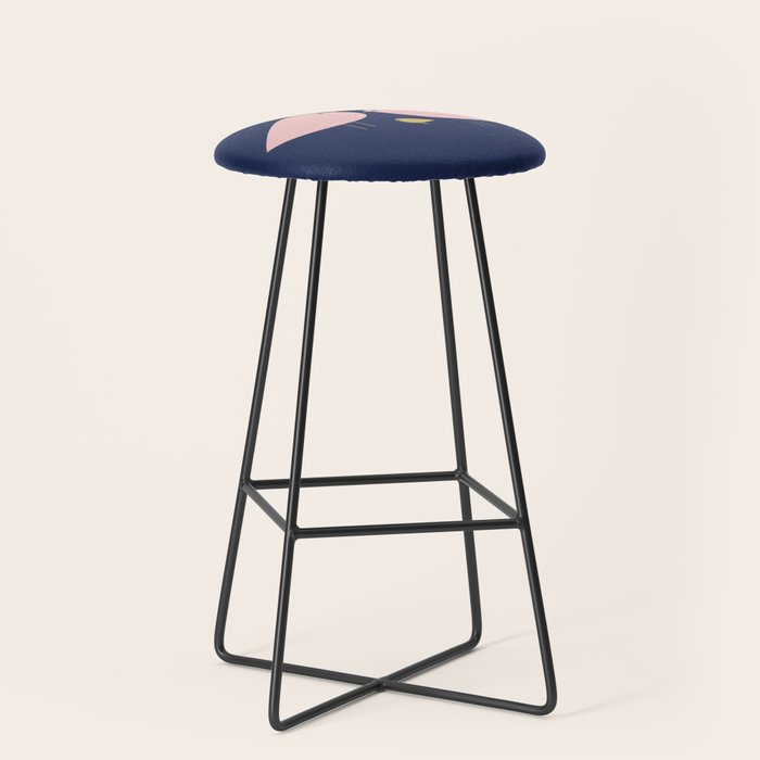 Bird Family in Pink, Navy Blue, and Mustard -  Minimalist Scandinavian Mid-Century Modern Design Stool Gallery Image 1