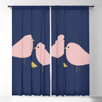 Bird Family in Pink, Navy Blue, and Mustard -  Minimalist Scandinavian Mid-Century Modern Design Window Curtain Gallery Image 5