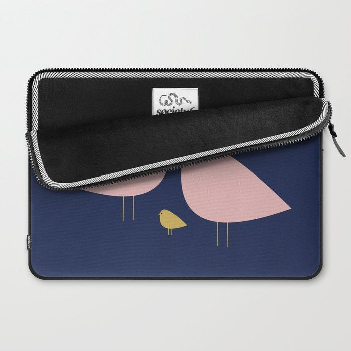 Bird Family in Pink, Navy Blue, and Mustard -  Minimalist Scandinavian Mid-Century Modern Design Laptop Sleeve Gallery Image 2