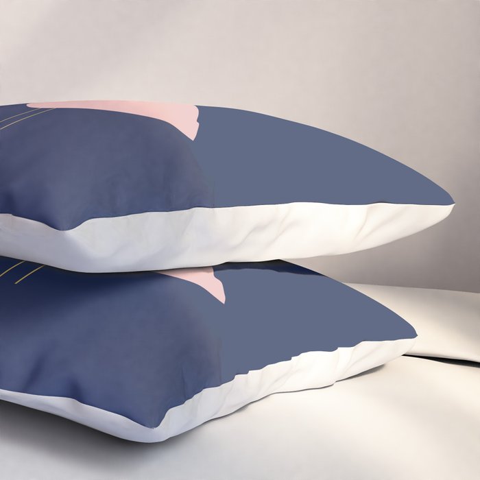 Bird Family in Pink, Navy Blue, and Mustard -  Minimalist Scandinavian Mid-Century Modern Design Pillow Sham Gallery Image 3