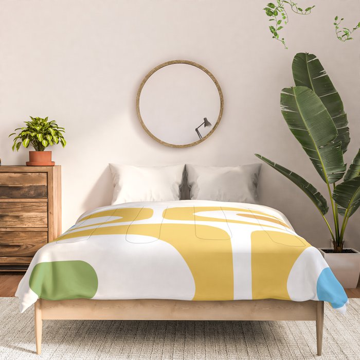Mid Century Modern Piquet Abstract Pattern Retro Yellow Blue Green White Comforter Gallery Image 3