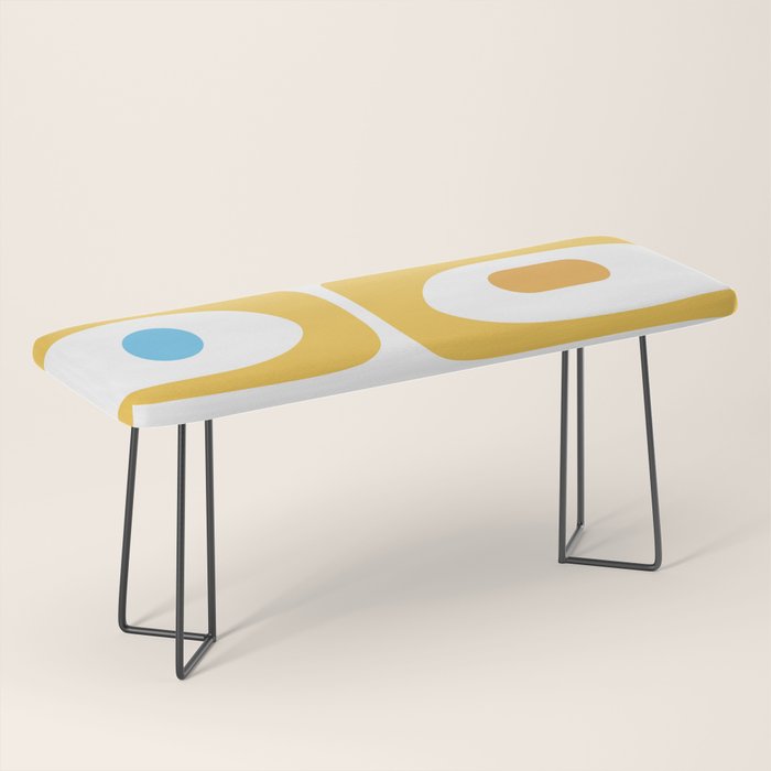 Mid Century Modern Piquet Abstract Pattern Retro Yellow Blue Green White Bench Gallery Image 1