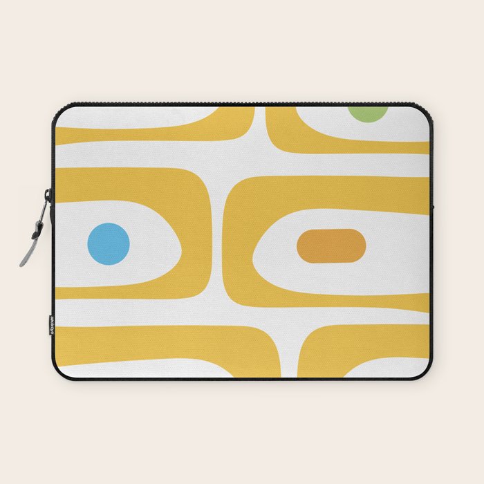 Mid Century Modern Piquet Abstract Pattern Retro Yellow Blue Green White Laptop Sleeve Gallery Image 1