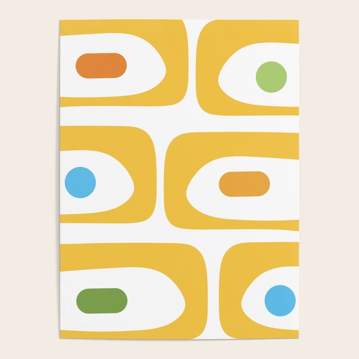 Mid Century Modern Piquet Abstract Pattern Retro Yellow Blue Green White Poster Gallery Image 4