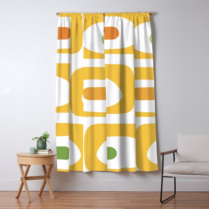 Mid Century Modern Piquet Abstract Pattern Retro Yellow Blue Green White Window Curtain Gallery Image 5