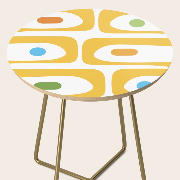 Mid Century Modern Piquet Abstract Pattern Retro Yellow Blue Green White Side Table Gallery Image 2