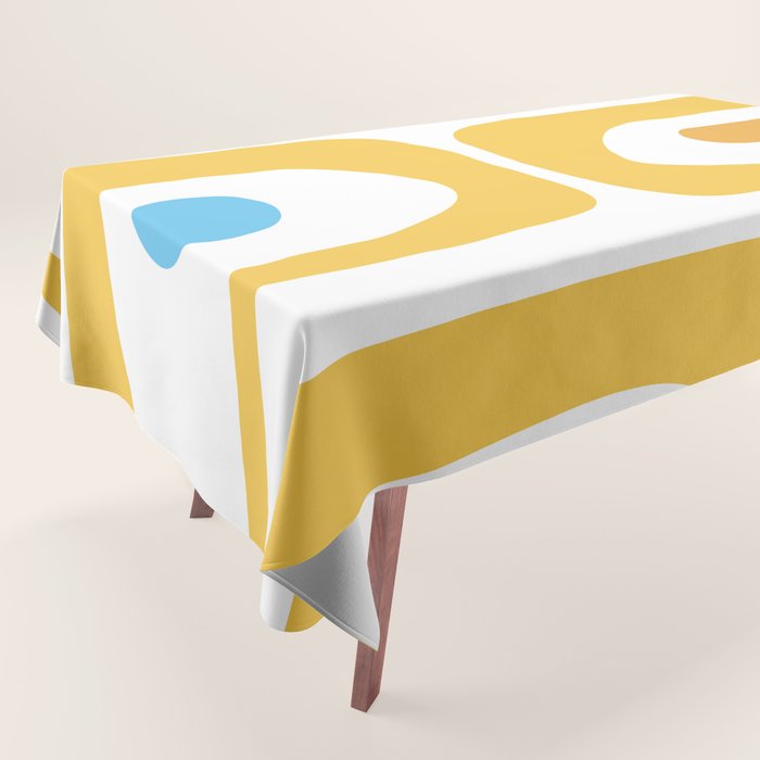 Mid Century Modern Piquet Abstract Pattern Retro Yellow Blue Green White Tablecloth Gallery Image 1