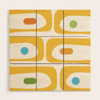 Mid Century Modern Piquet Abstract Pattern Retro Yellow Blue Green White Wood Wall Art Gallery Image 1