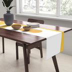 Mid Century Modern Piquet Abstract Pattern Retro Yellow Blue Green White Table Runner Gallery Image 2