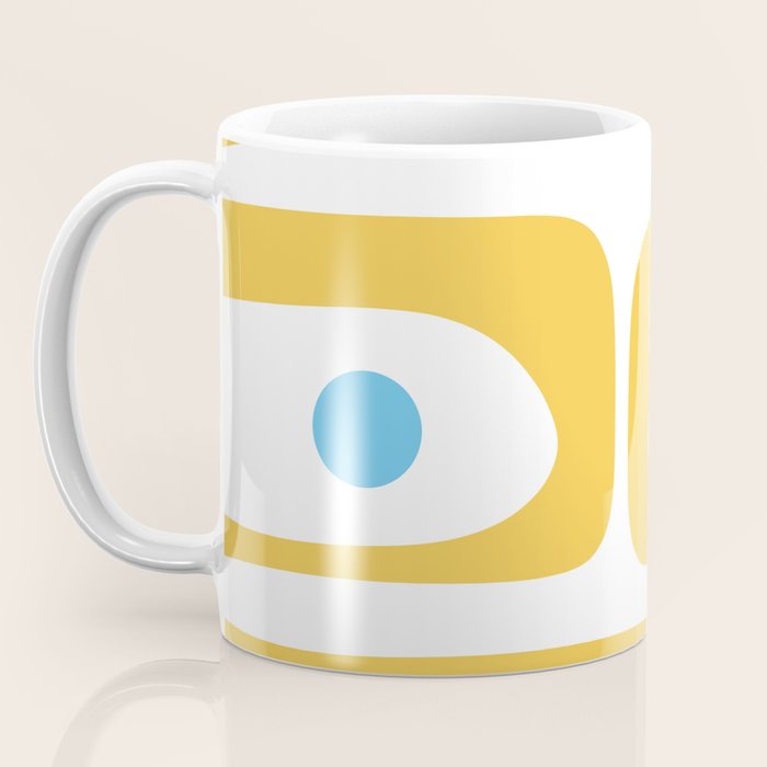 Mid Century Modern Piquet Abstract Pattern Retro Yellow Blue Green White Coffee Mug Gallery Image 3