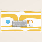 Mid Century Modern Piquet Abstract Pattern Retro Yellow Blue Green White Desk Mat Gallery Image 1