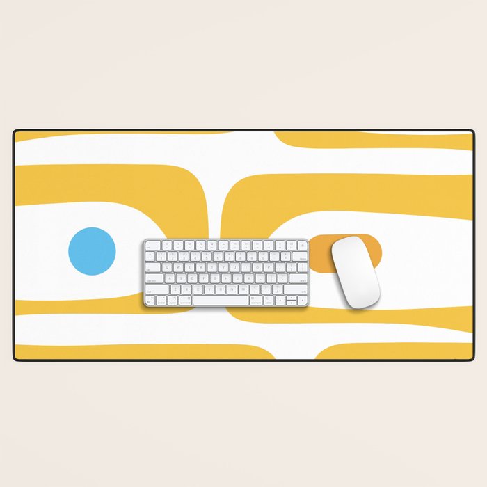 Mid Century Modern Piquet Abstract Pattern Retro Yellow Blue Green White Desk Mat Gallery Image 1