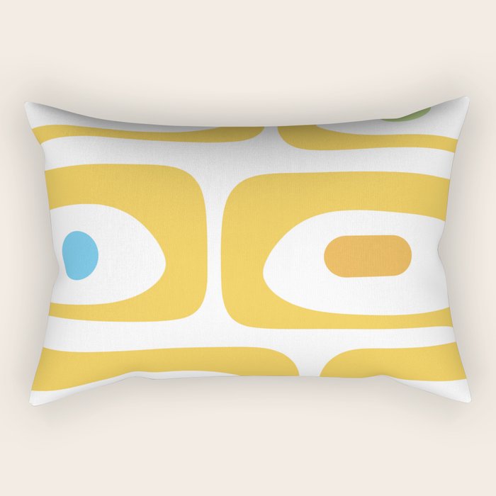 Mid Century Modern Piquet Abstract Pattern Retro Yellow Blue Green White Rectangular Pillow Gallery Image 2