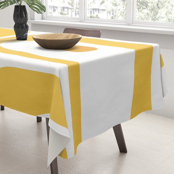 Mid Century Modern Piquet Abstract Pattern Retro Yellow Blue Green White Tablecloth Gallery Image 3