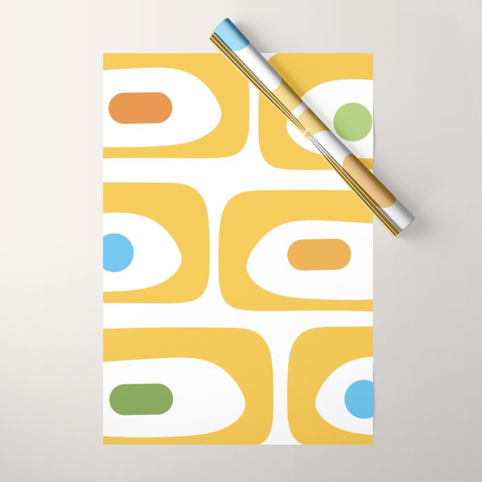 Mid Century Modern Piquet Abstract Pattern Retro Yellow Blue Green White Wrapping Paper Gallery Image 1