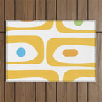 Mid Century Modern Piquet Abstract Pattern Retro Yellow Blue Green White Outdoor Rug Gallery Image 1