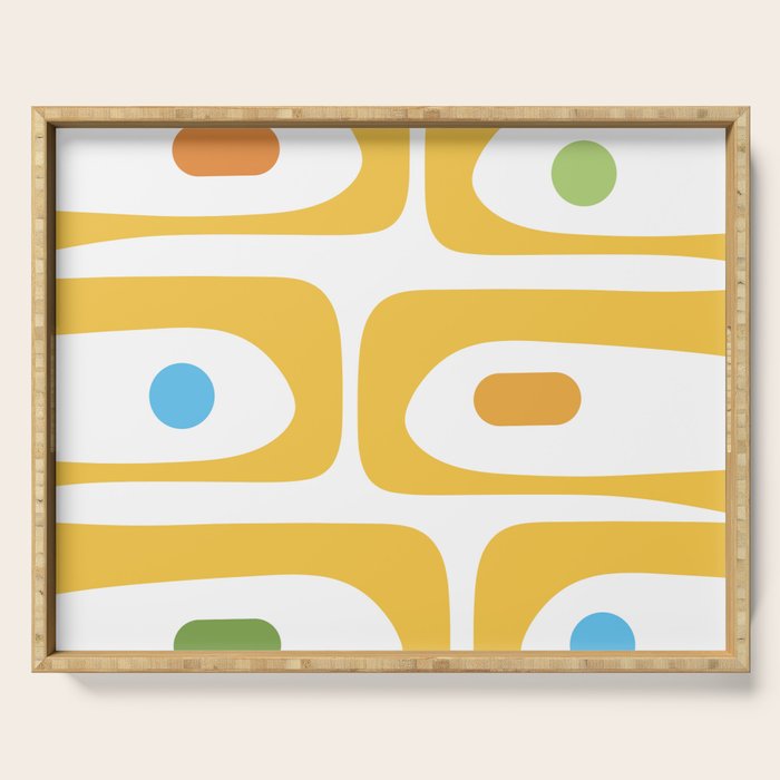 Mid Century Modern Piquet Abstract Pattern Retro Yellow Blue Green White Serving Tray Gallery Image 1