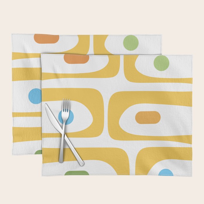 Mid Century Modern Piquet Abstract Pattern Retro Yellow Blue Green White Placemat Gallery Image 1
