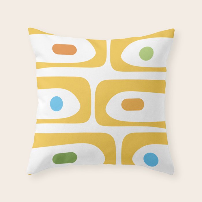 Mid Century Modern Piquet Abstract Pattern Retro Yellow Blue Green White Throw Pillow Gallery Image 6