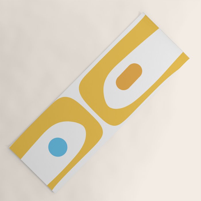 Mid Century Modern Piquet Abstract Pattern Retro Yellow Blue Green White Yoga Mat Gallery Image 1