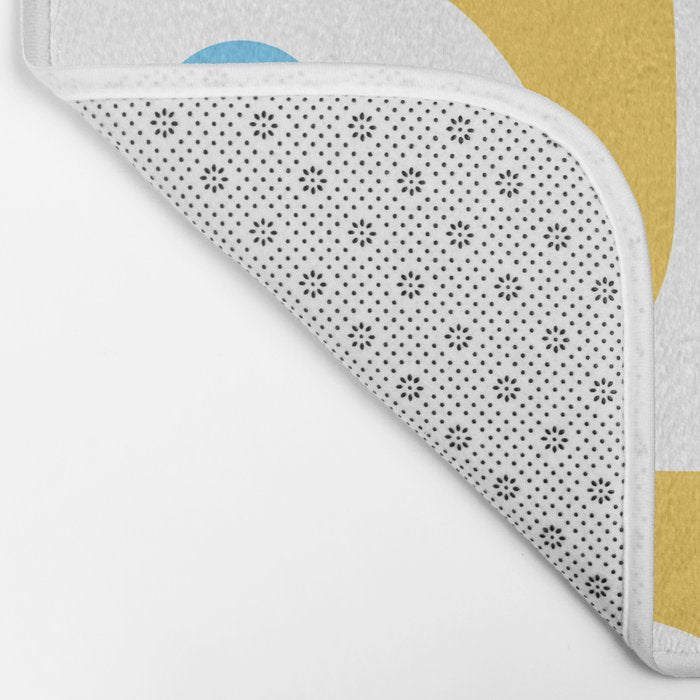 Mid Century Modern Piquet Abstract Pattern Retro Yellow Blue Green White Bath Mat Gallery Image 2