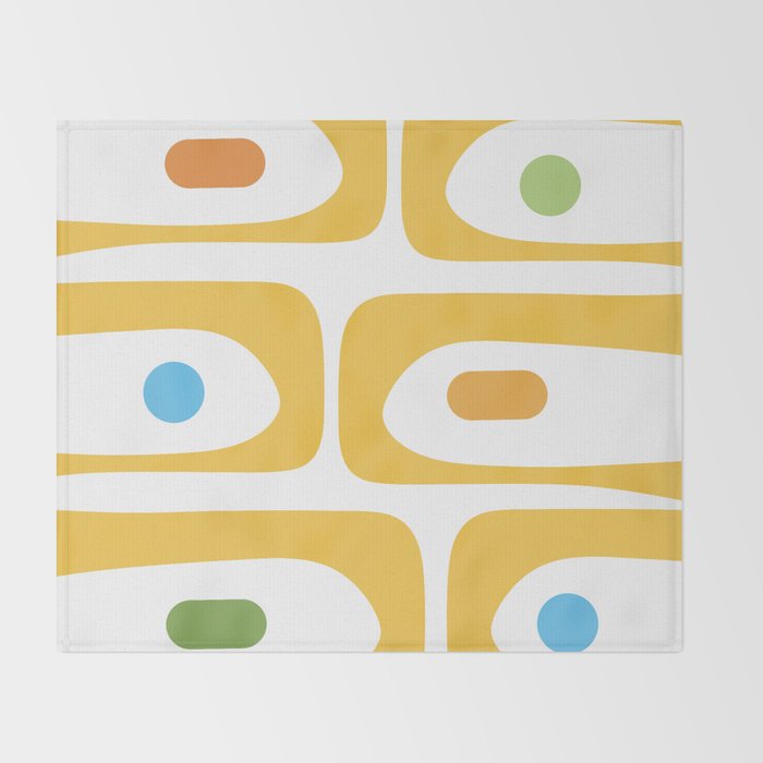 Mid Century Modern Piquet Abstract Pattern Retro Yellow Blue Green White Throw Blanket Gallery Image 2